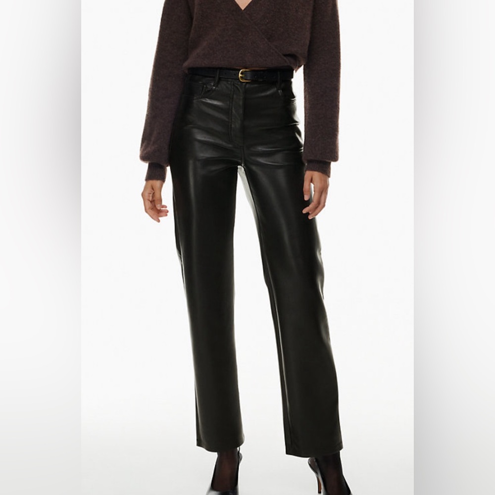 Aritzia Wilfred Melina‎ Pant Sz. 2 Black Vegan Leather Straight Leg High Waisted
